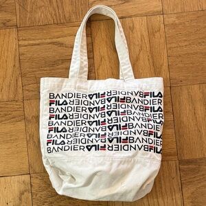 Fila / Bandier White Canvas Logo Tote with Red and Black Accents